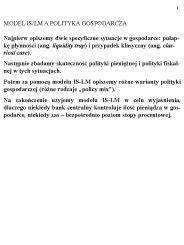 MODEL IS/LM A POLITYKA GOSPODARCZA