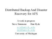 Distributed Backup And Disaster Recovery for AFS