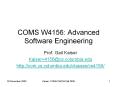 COMS W4156: Advanced Software Engineering PowerPoint PPT Presentation