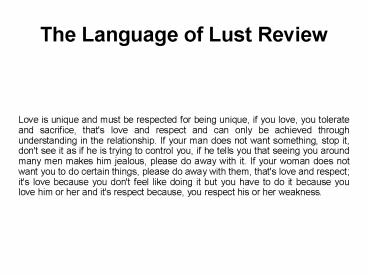 The Language of Lust Review - In A Relationship?