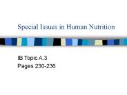 Special Issues in Human Nutrition