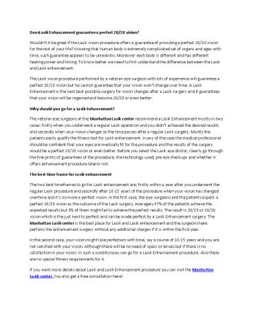 DoesLasik Enhancement guarantee a perfect 2020 vision