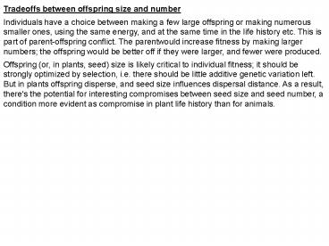 Tradeoffs between offspring size and number