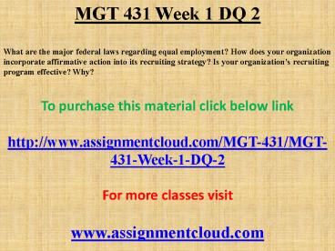 MGT 431 Week 1 DQ 2