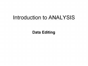 Introduction to ANALYSIS