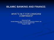 ISLAMIC BANKING AND FINANCE: