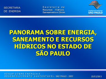 PANORAMA SOBRE ENERGIA, SANEAMENTO E RECURSOS H