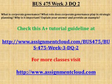 BUS 475 Week 3 DQ 2