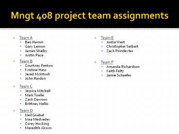 Mngt 408 project team assignments