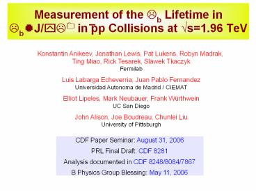 Measurement of the Lb Lifetime in Lb