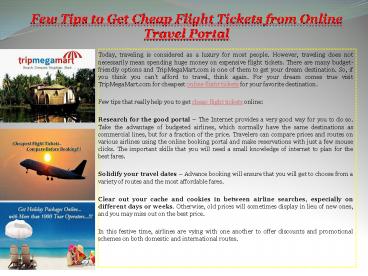 Few Tips to Get Cheap Flight Tickets from Online Travel Portal