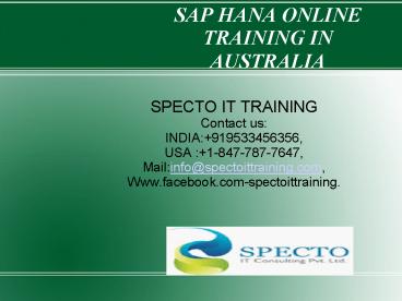 SAP HANA Online Training in SOUTHAFRICA