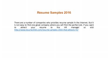 Resume Samples 2016