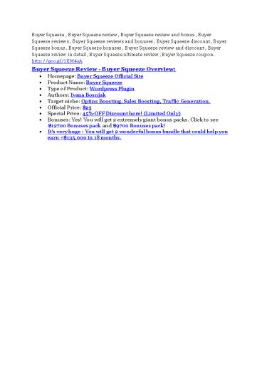 Buyer Squeeze review - EXCLUSIVE bonus of Buyer Squeeze