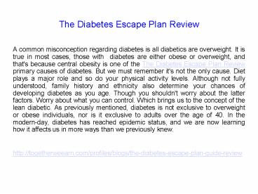 The Diabetes Escape Plan Book Review