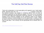 The Half Day Diet Plan Review