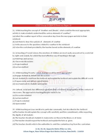 CTET Social SCIENCE Previous Paper 10