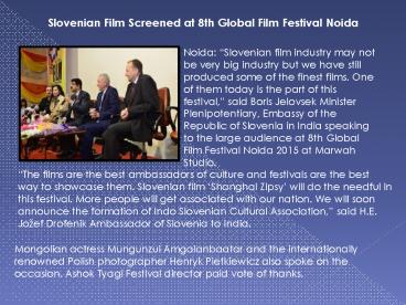 Slovenian Film Screened at 8th Global Film Festival Noida