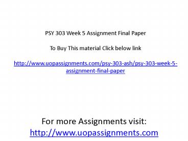 PSY 303 Week 5 Assignment Final Paper