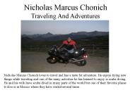 Nicholas Marcus Chonich Traveling And Adventures