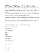 JEE Main 2016 State Code of Eligibility