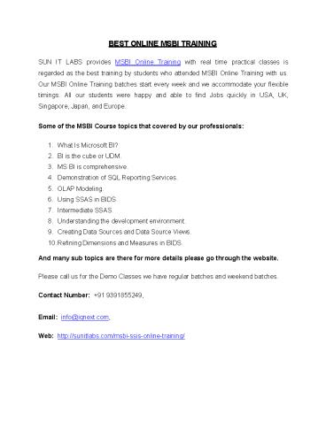 BEST ONLINE MSBI TRAINING