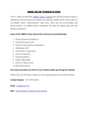 OBIEE ONLINE TRAINING IN INDIA