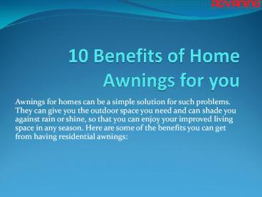 10 Benefits of Home Awnings for you