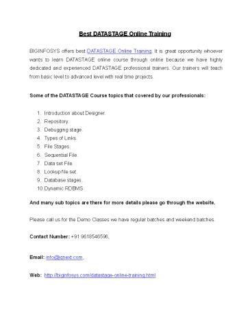 Best DATASTAGE Online Training