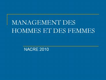 MANAGEMENT DES HOMMES ET DES FEMMES