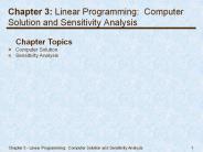 Chapter 3: Linear Programming: Computer Solution and Sensitivity Analysis