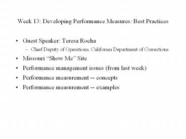 Week 13: Developing Performance Measures: Best Practices