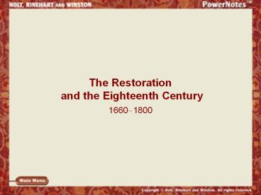 The Restoration and the Eighteenth Century