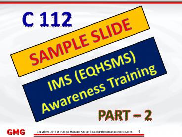 Traininig Presentation on IMS EQHSMS