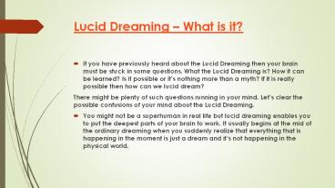What is Lucid Dreaming?
