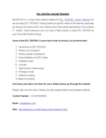 ETL TESTING ONLINE TRAINING