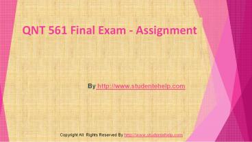 QNT 561 Final Exam Latest Assignment