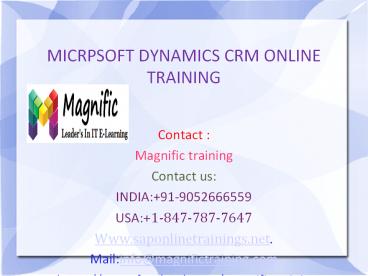 Microsoft dynamics CRM Online Training in Usa