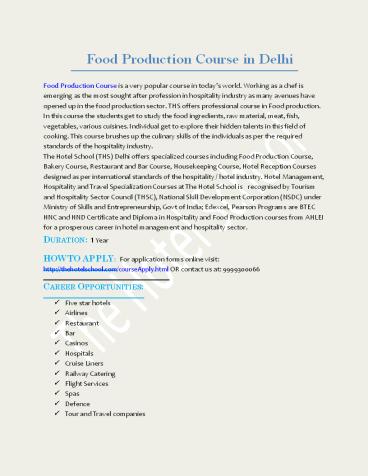 Diploma in Food Production in Delhi