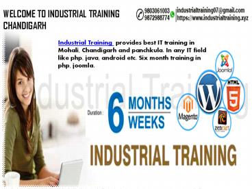 WELCOME TO INDUSTRIAL TRAINING CHANDIGARH