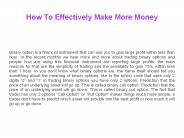 How To Effectively Make More Money
