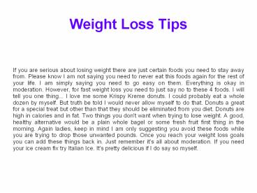 Weight Loss Tips
