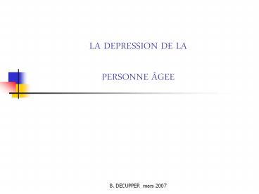LA DEPRESSION DE LA  PERSONNE 