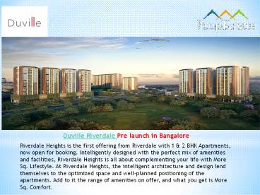 Duville Riverdale Heights | Pre launch Offers with 2 BHK Flats
