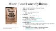 World Food Issues Syllabus PowerPoint PPT Presentation