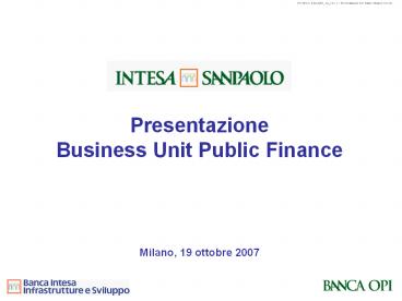 Presentazione Business Unit Public Finance