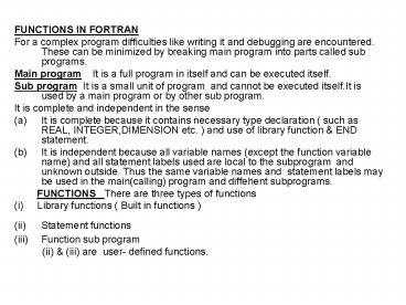 FUNCTIONS IN FORTRAN