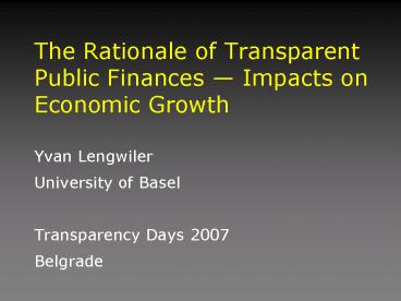 The Rationale of Transparent Public Finances 