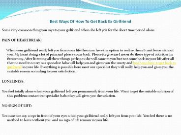 Desired Methods Of How To Get Back Ex Girlfriend