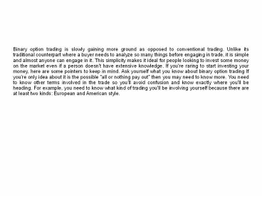 A Brief Word On Binary Option Trading